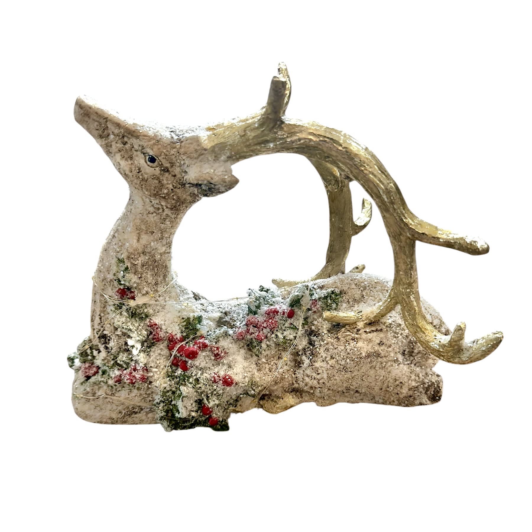 Frosted Gold Deer with Holly Decoration