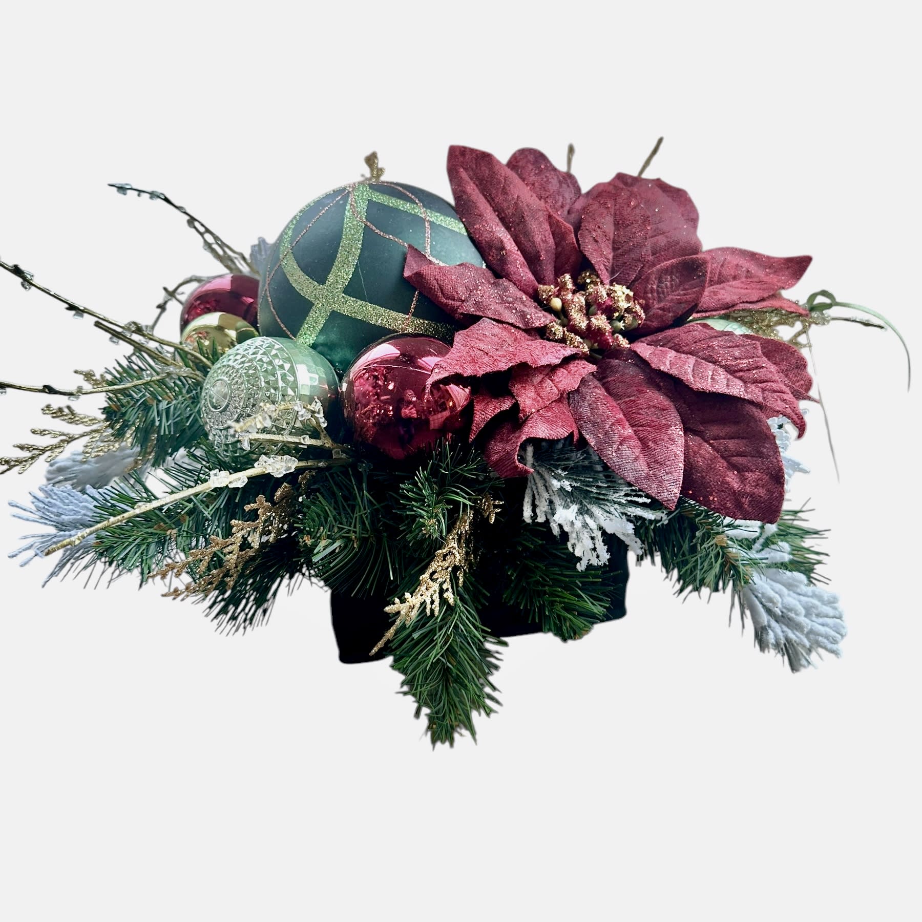 Silk Serenity Holiday Ornament Centerpiece in Red and Green