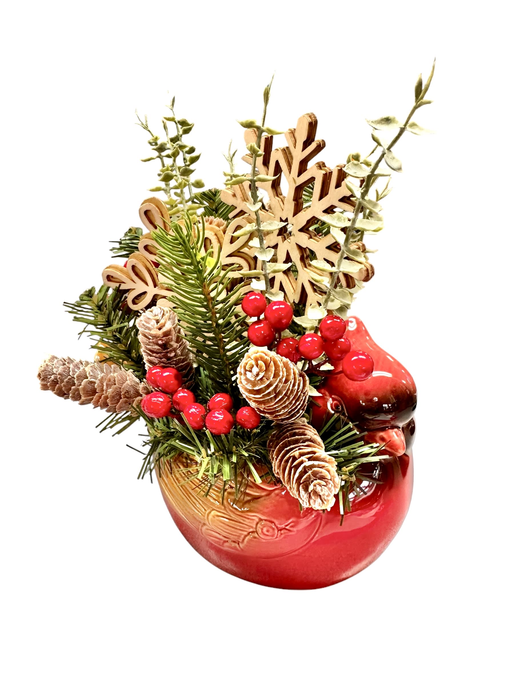 Winter Cardinal with Snowflakes and Pine Cones - Silk