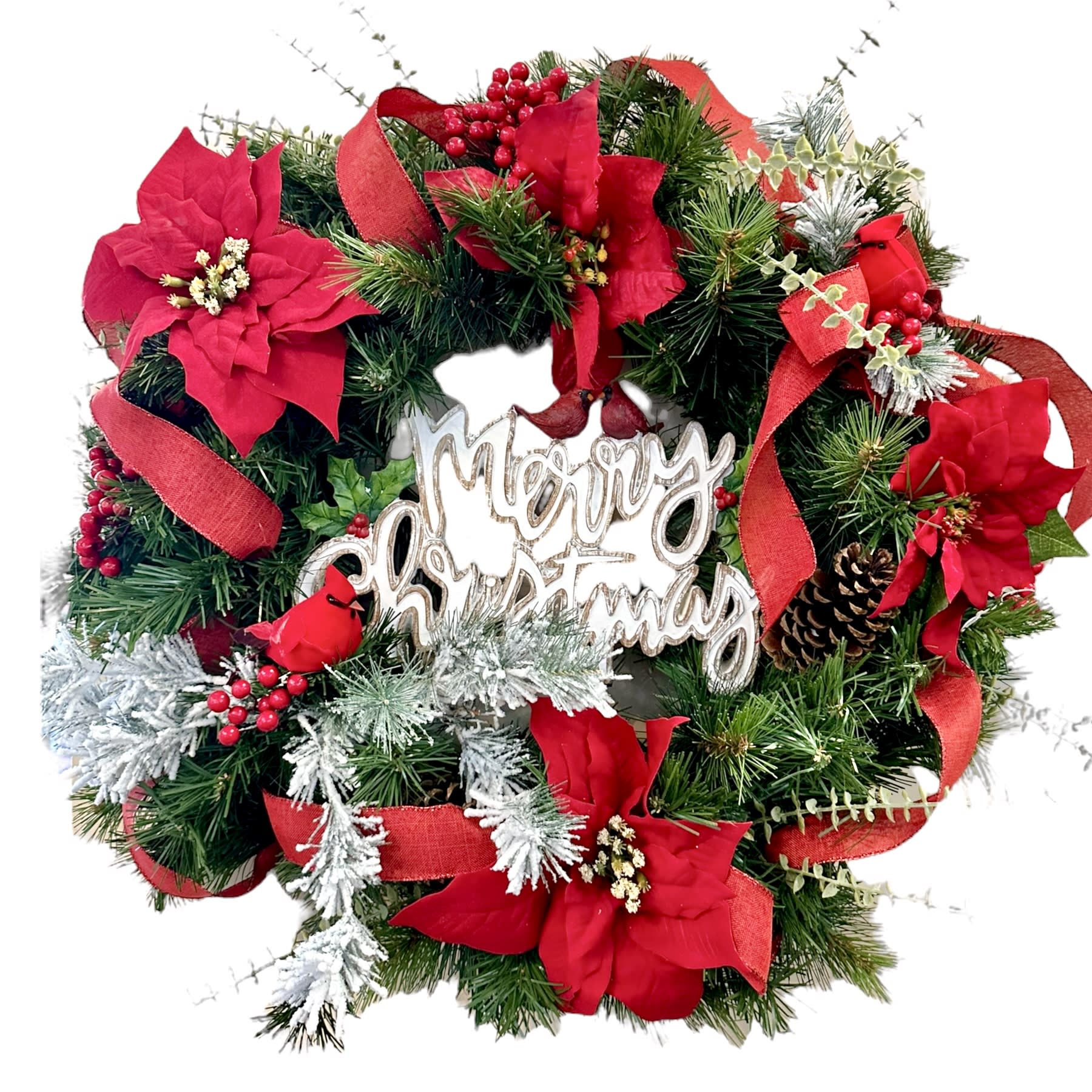 Merry Christmas Poinsettia Silk Wreath