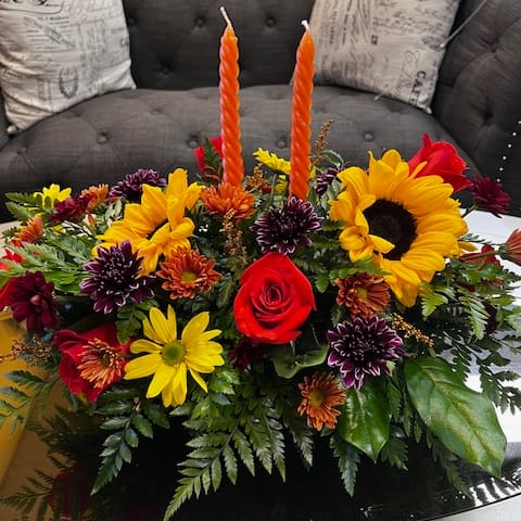 Thanksgiving Centerpiece with Candles Flower Bouquet