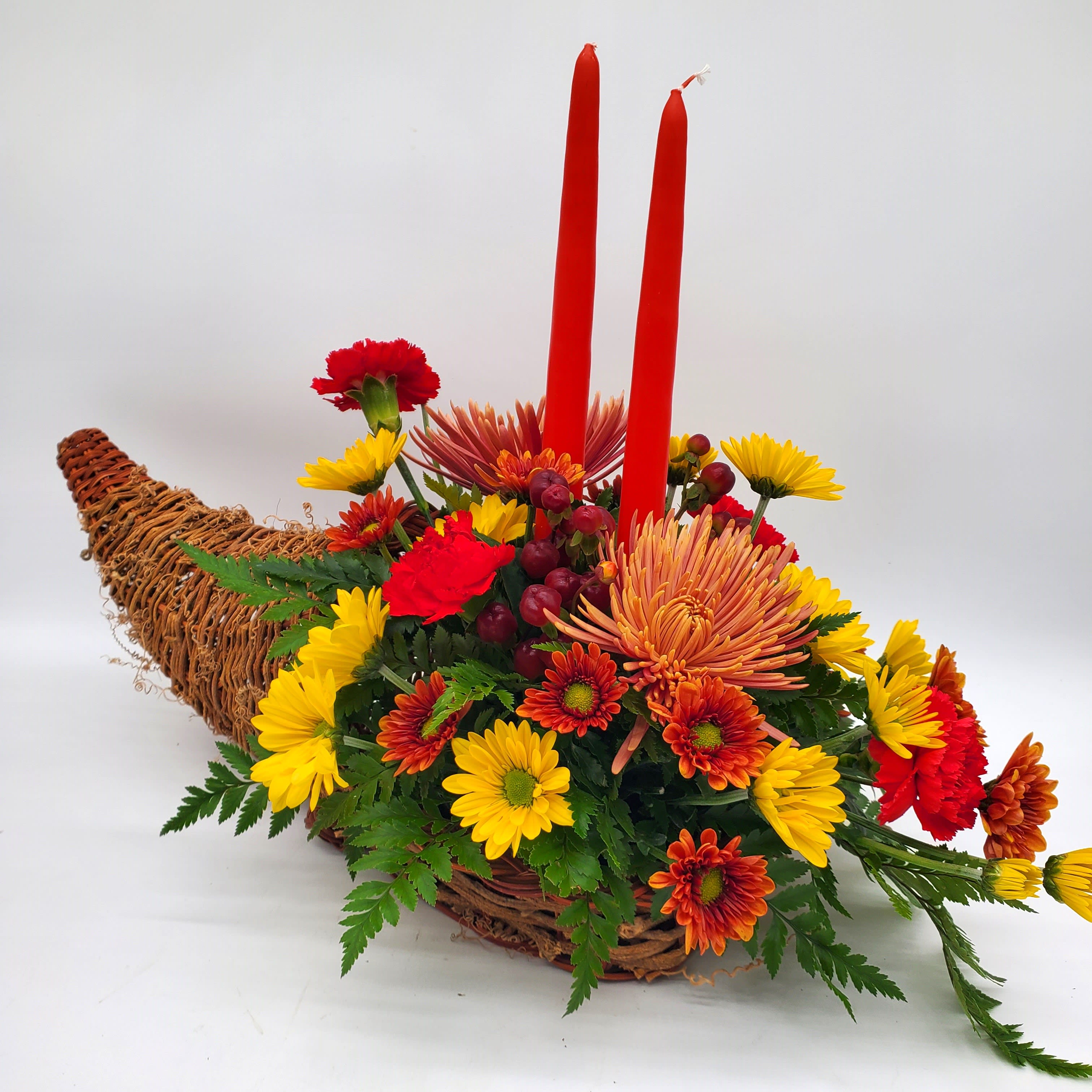 Cornucopia with Candles Centerpiece Flower Bouquet