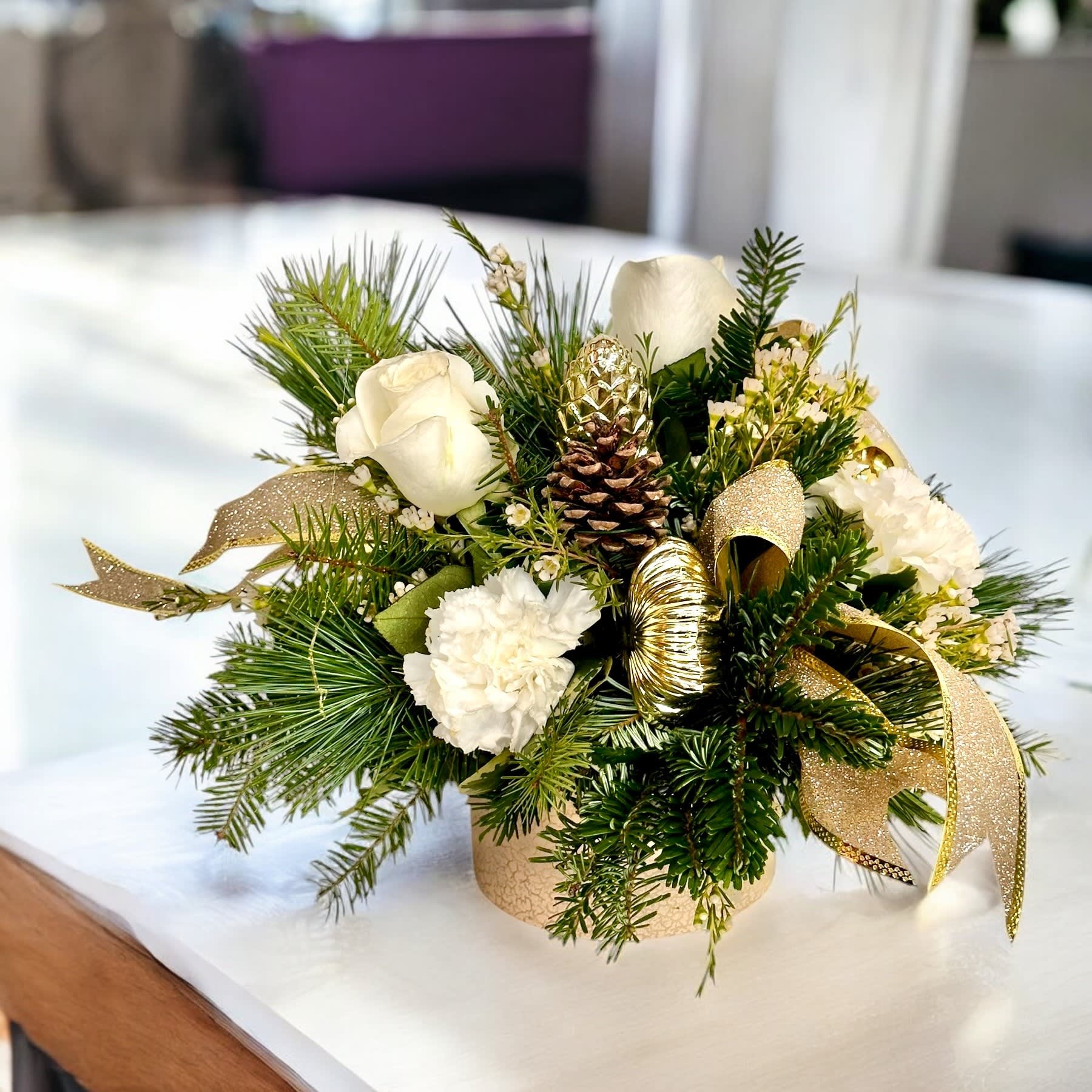 Luminous Elegance Christmas Centerpiece Flower Bouquet