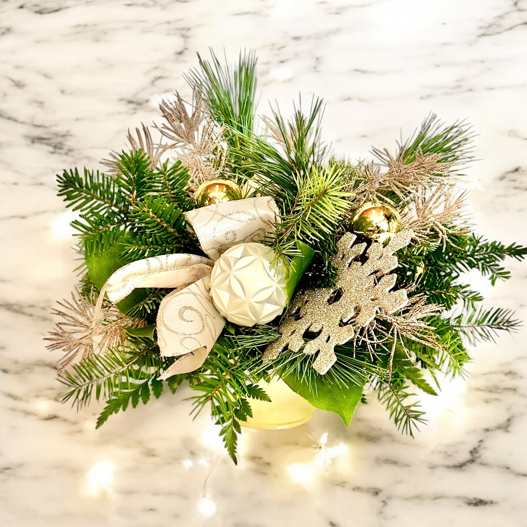 Golden Snowfall Christmas Centerpiece