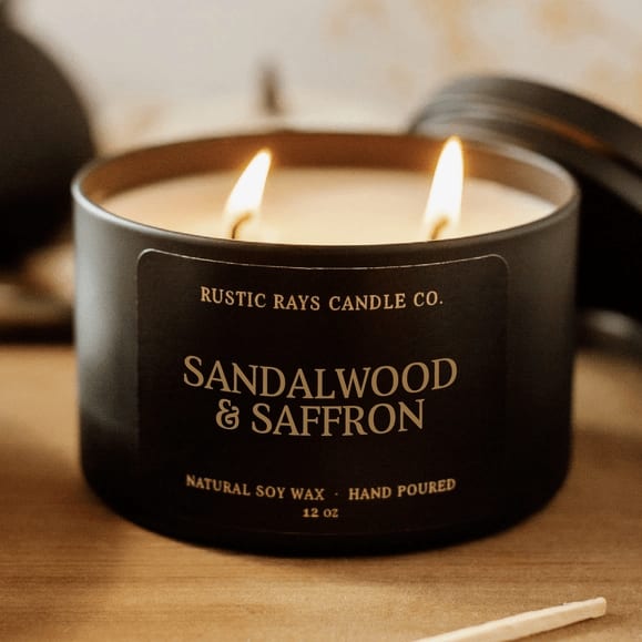 Sandalwood & Saffron Soy Candle (12 oz) Rustic Rays Candle Co. Flower Bouquet