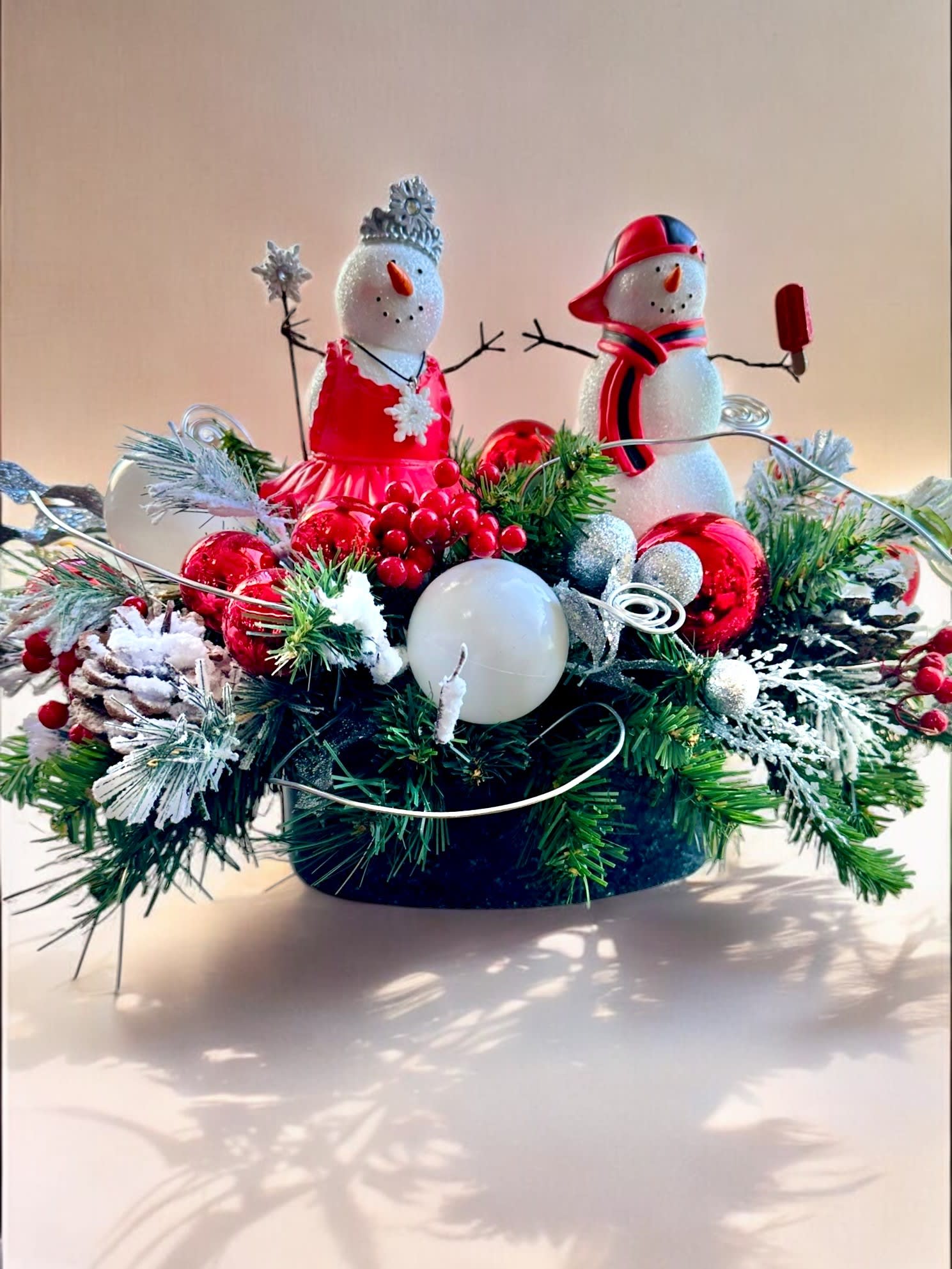 Whimsical Snow Duo Christmas Centerpiece