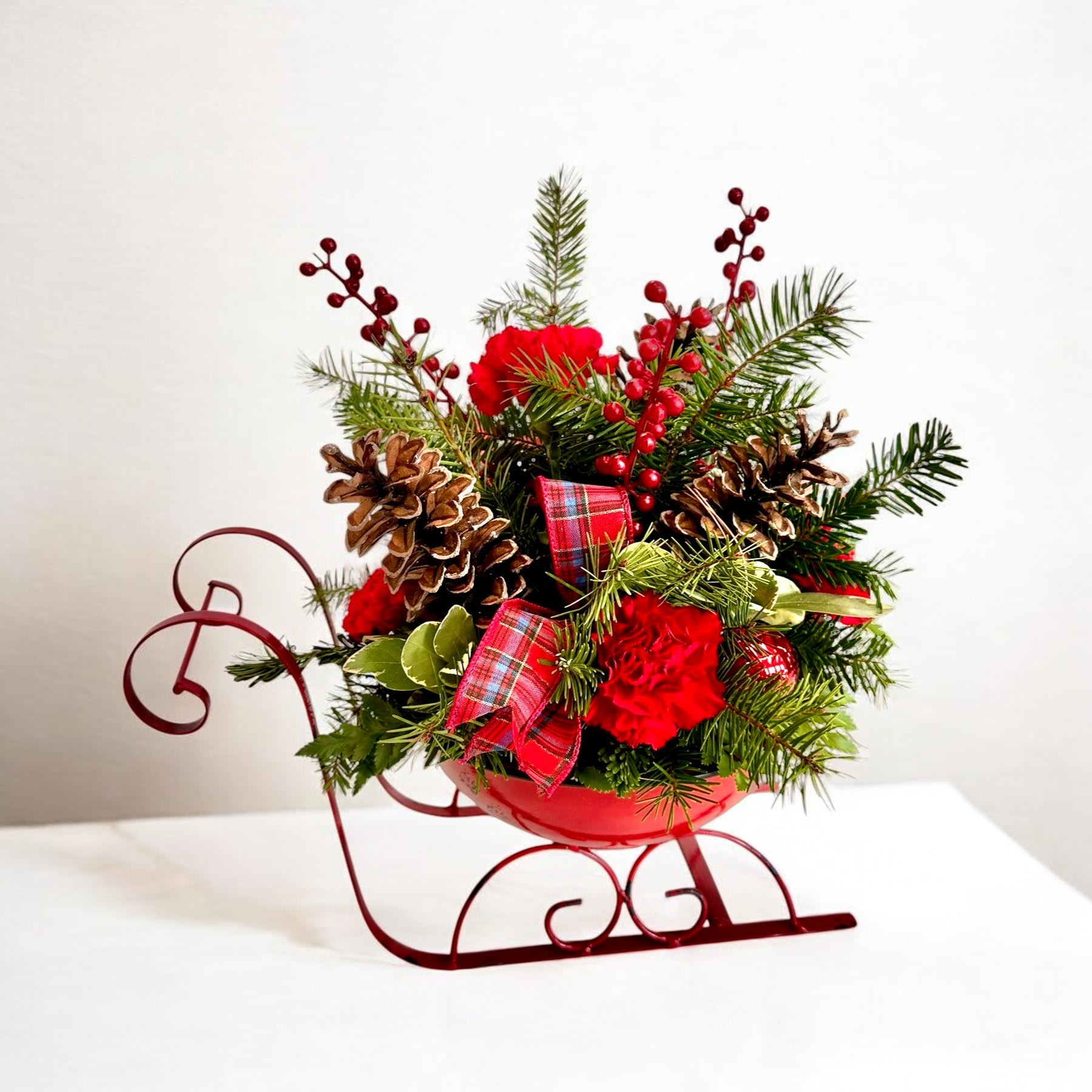 Vintage Sleigh Blooms Centerpiece Flower Bouquet