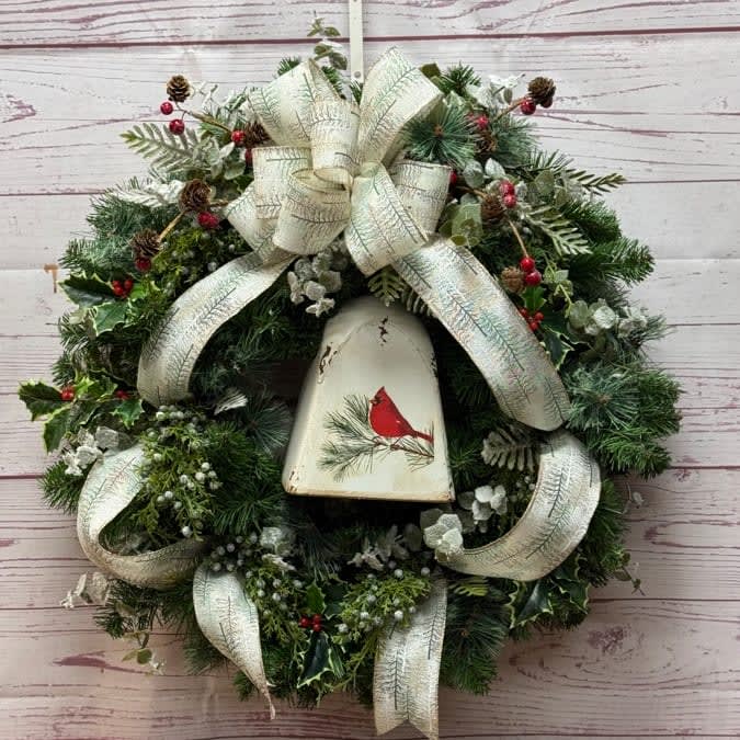 Cardinal Bell Christmas Silk (Artificial) Holiday Wreath