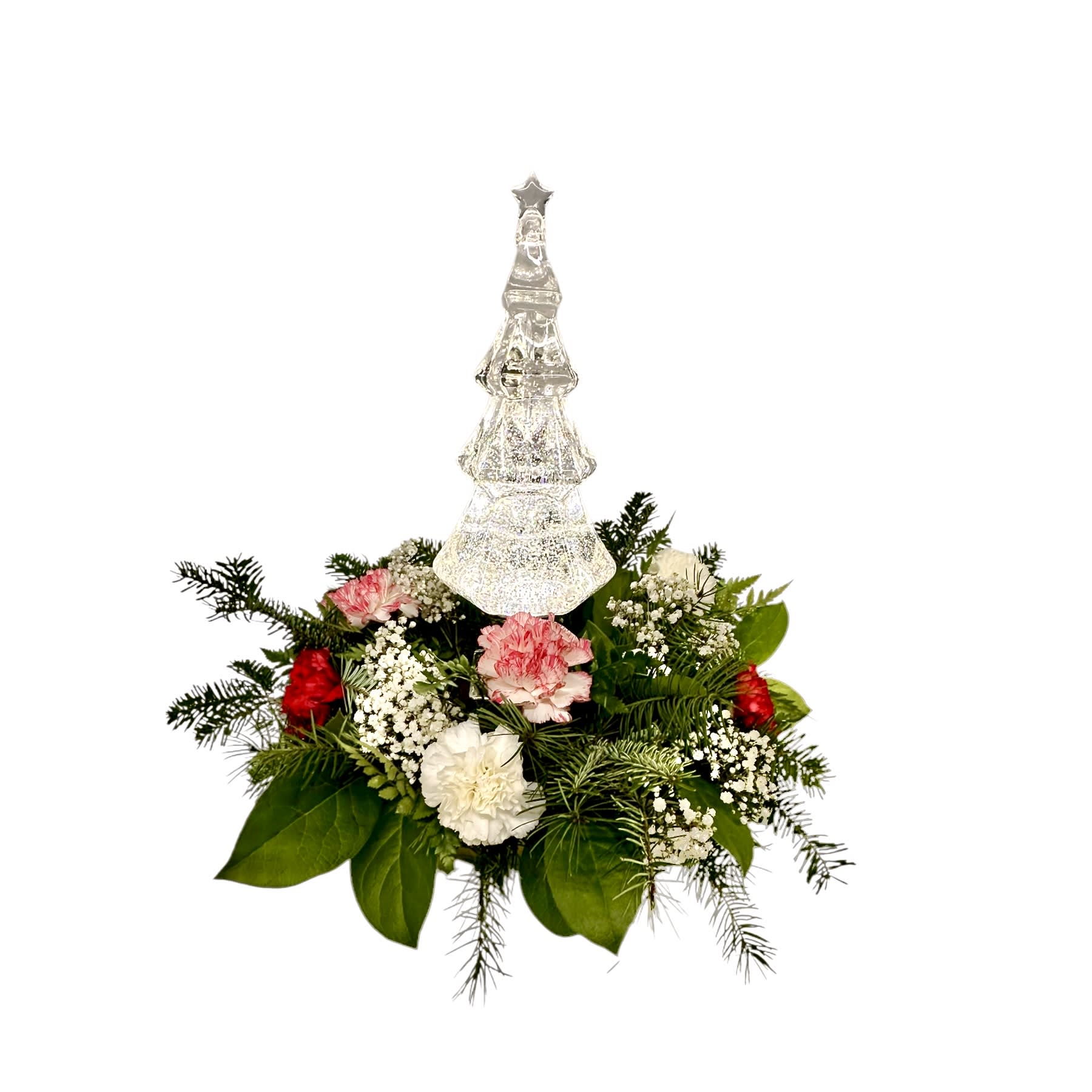 Glittering Snow Globe Tree Centerpiece Flower Bouquet