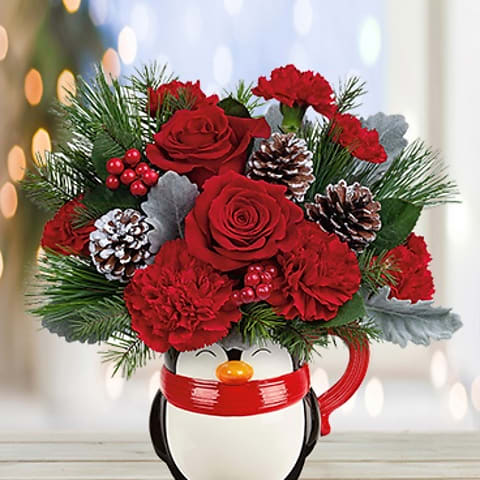Send A Hug Penguin Mug Flower Bouquet