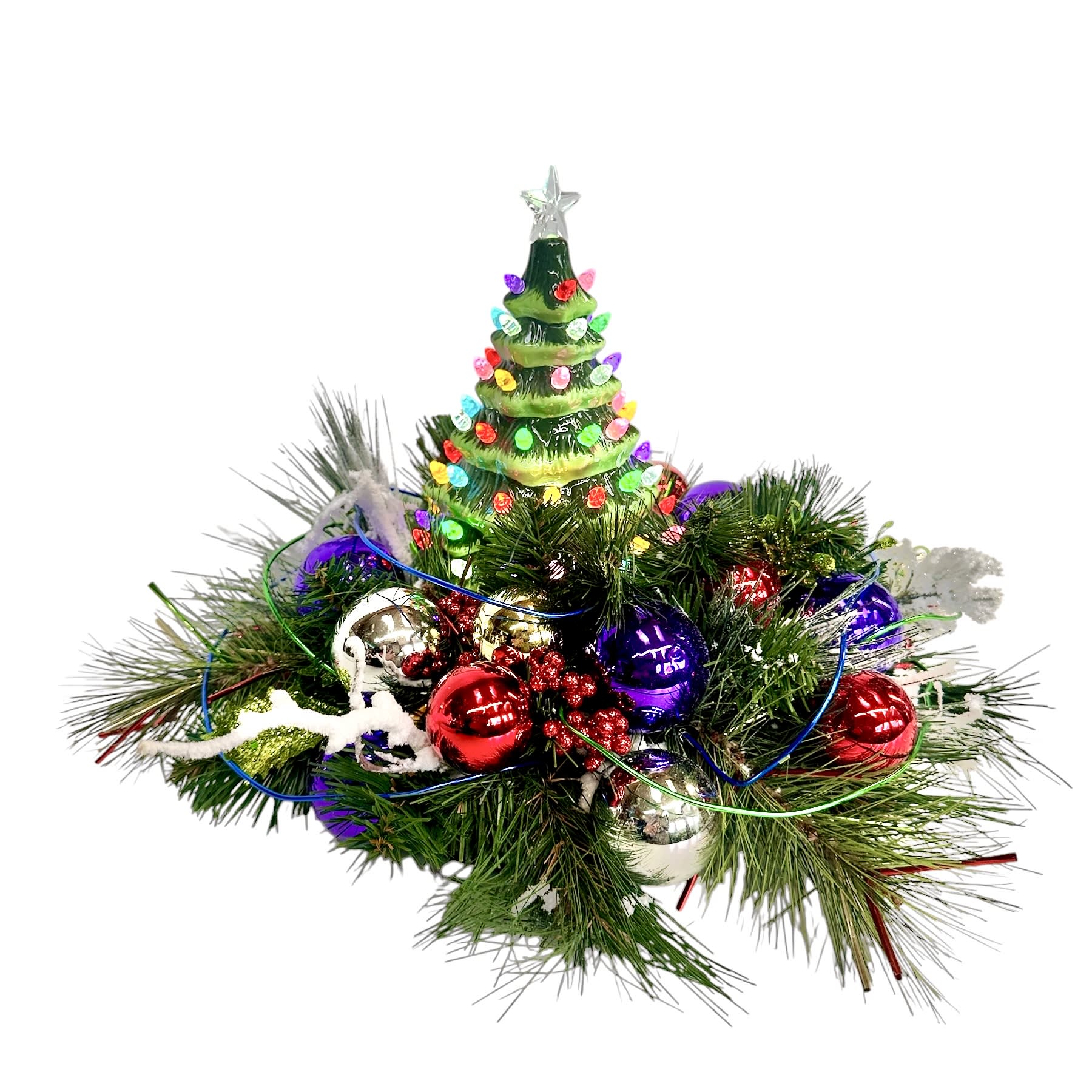 Nostalgic Holiday Light Tree Centerpiece Flower Bouquet