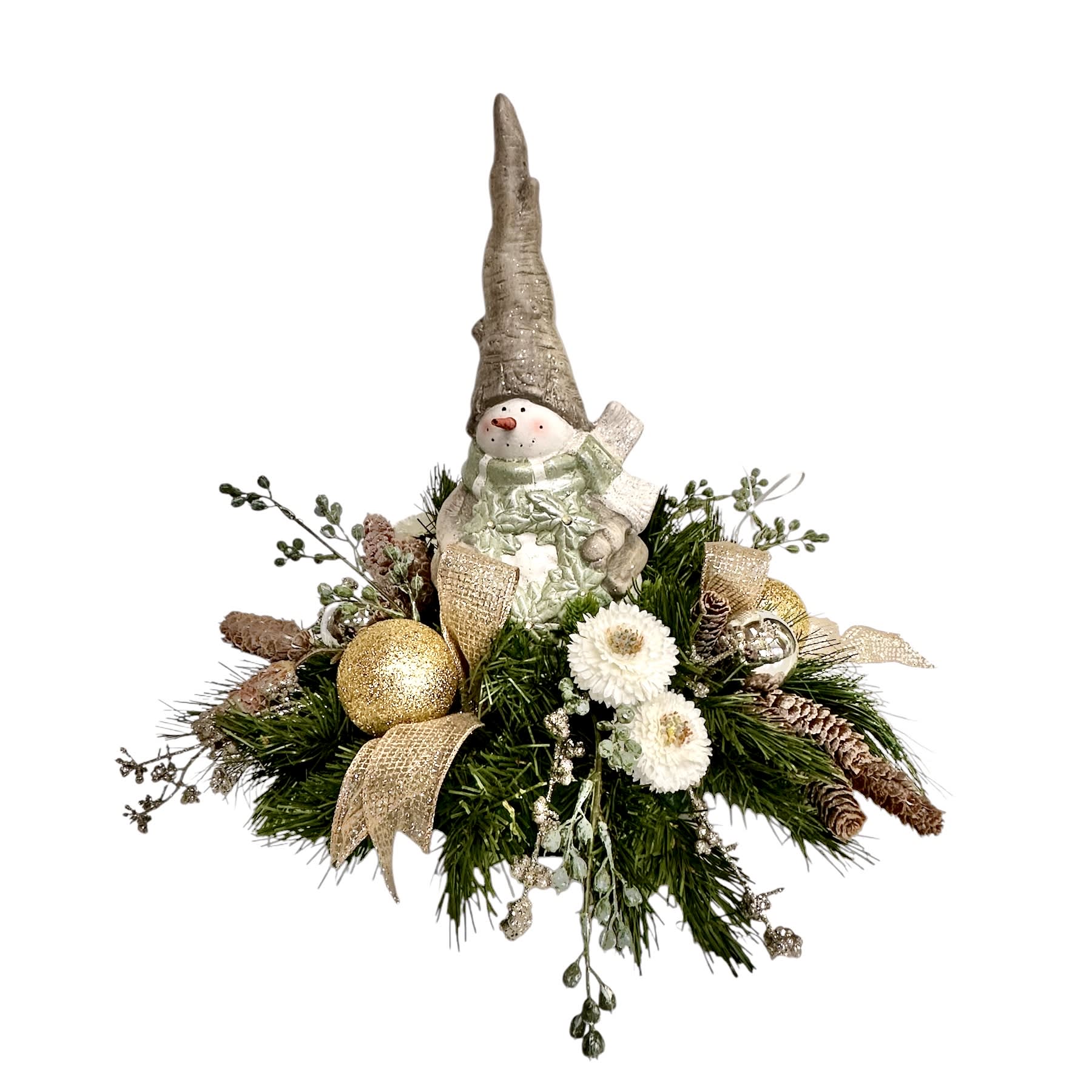 Woodland Frost Snowman Lighted Centerpiece Flower Bouquet