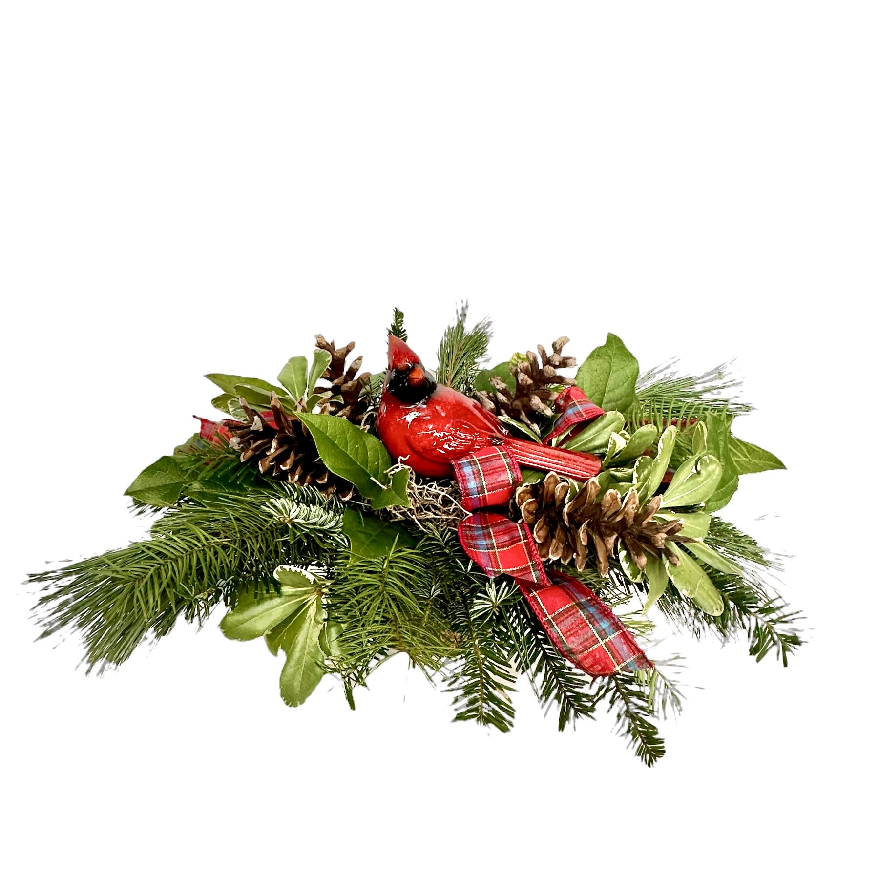 Cardinal’s Evergreen Keepsake Centerpiece