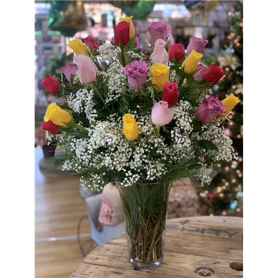 36 Colorful Rose Vase Flower Bouquet