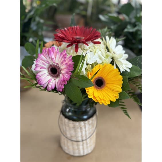 Gerbera Daisy In A Seasonal Vase Flower Bouquet