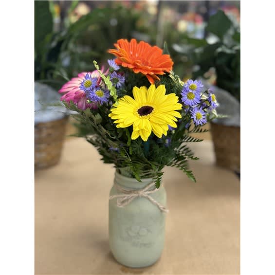 Gerbera Daisy Mason Jar Flower Bouquet