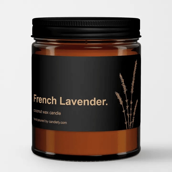 French Lavender Botanical Spa Candle in Amber Glass Flower Bouquet