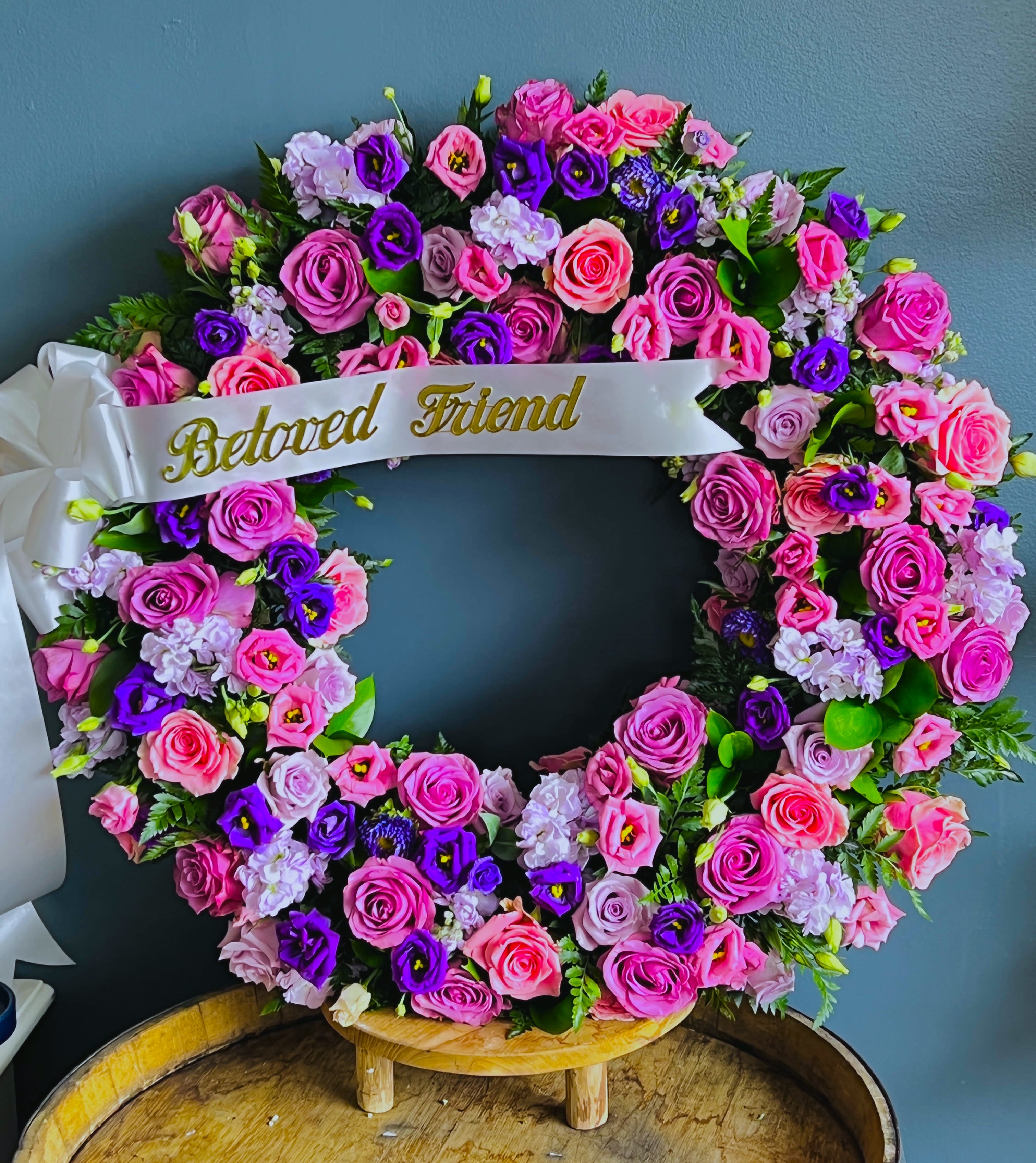 Pink and Purple Rose Garden Sympathy Wreath