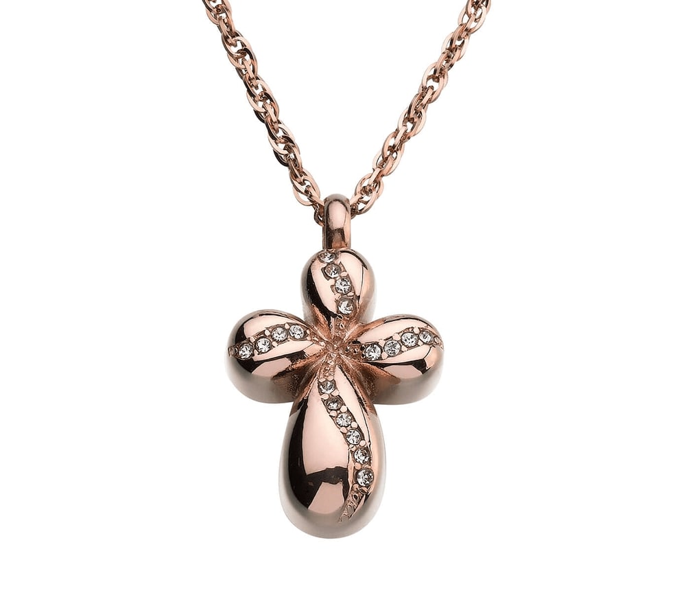Memorial Jewelry Rose Gold Cross Necklace Cremains Urn Flower Bouquet