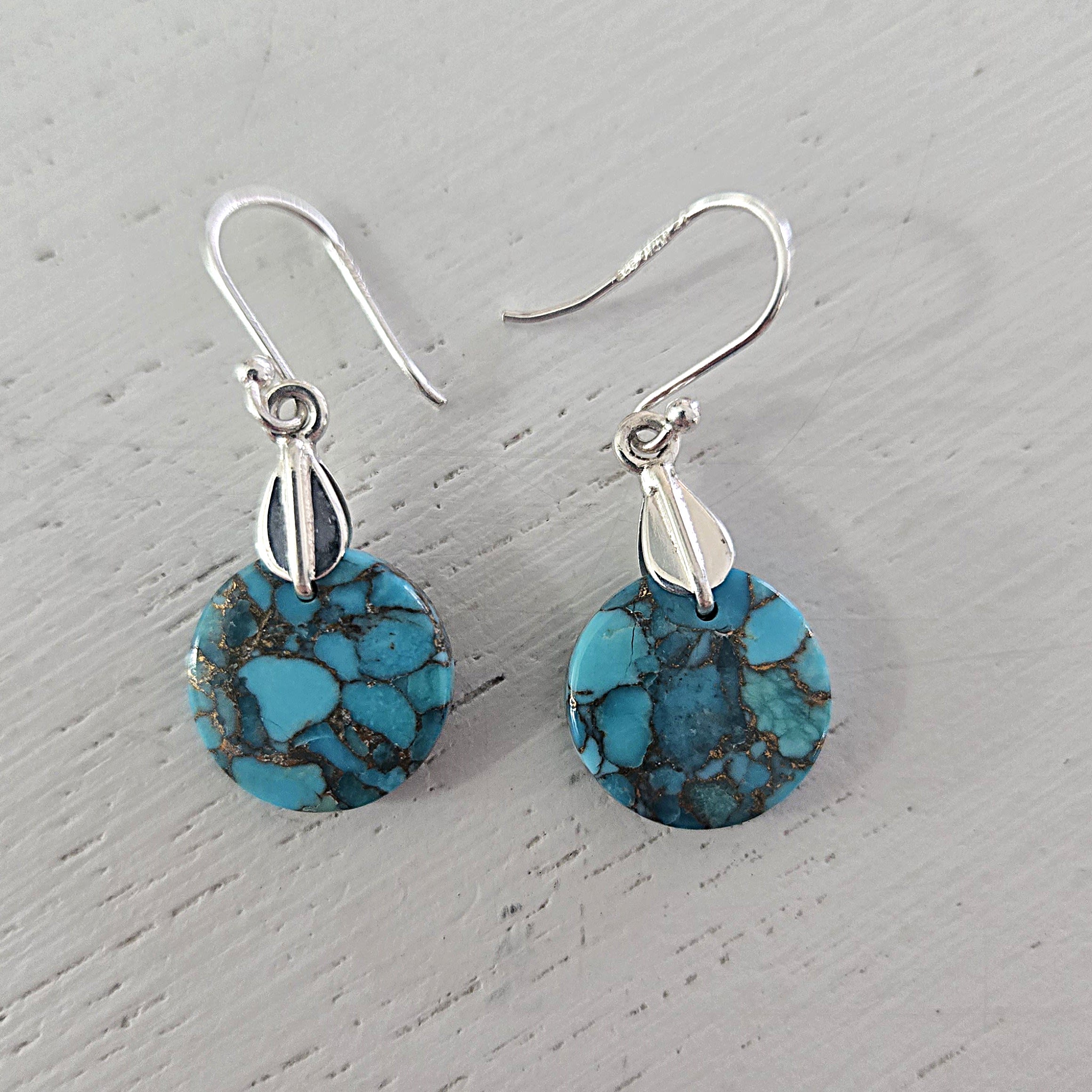 Blue Copper Turquoise Earrings Flower Bouquet