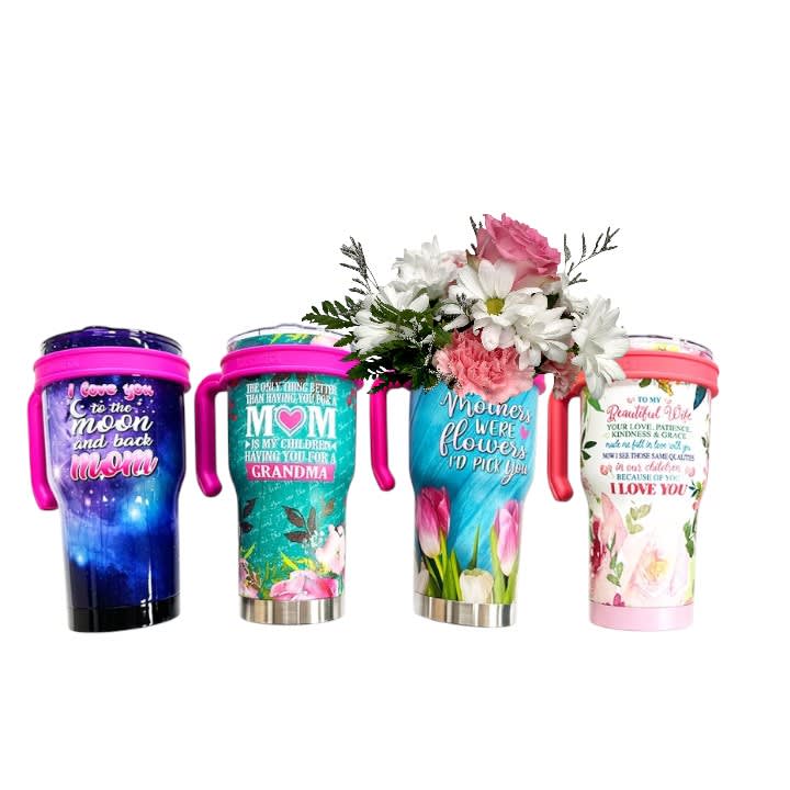 Insulated 30 oz Cup with Handle Mom Theme Flower Bouquet