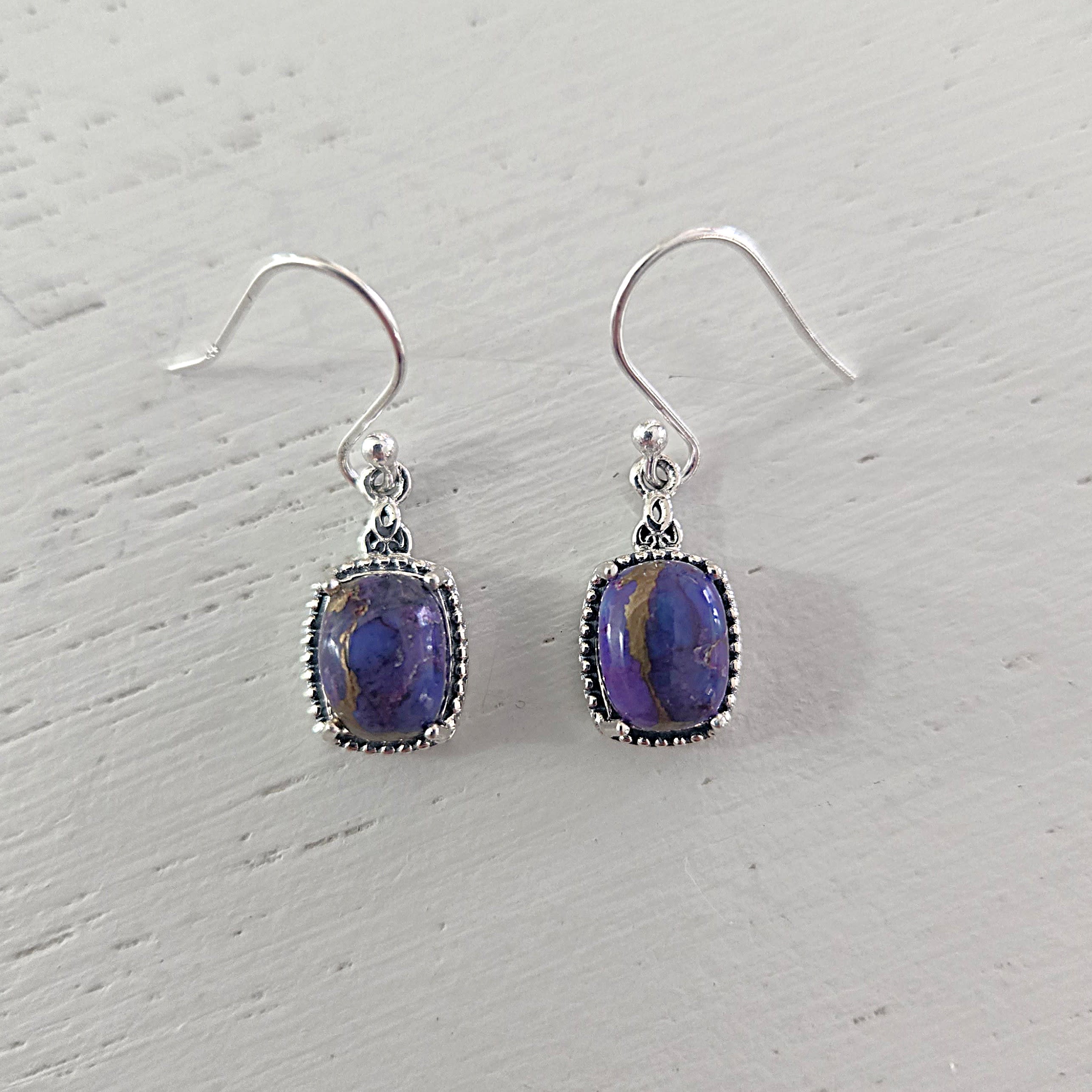 Purple Copper Turquoise Earrings Flower Bouquet