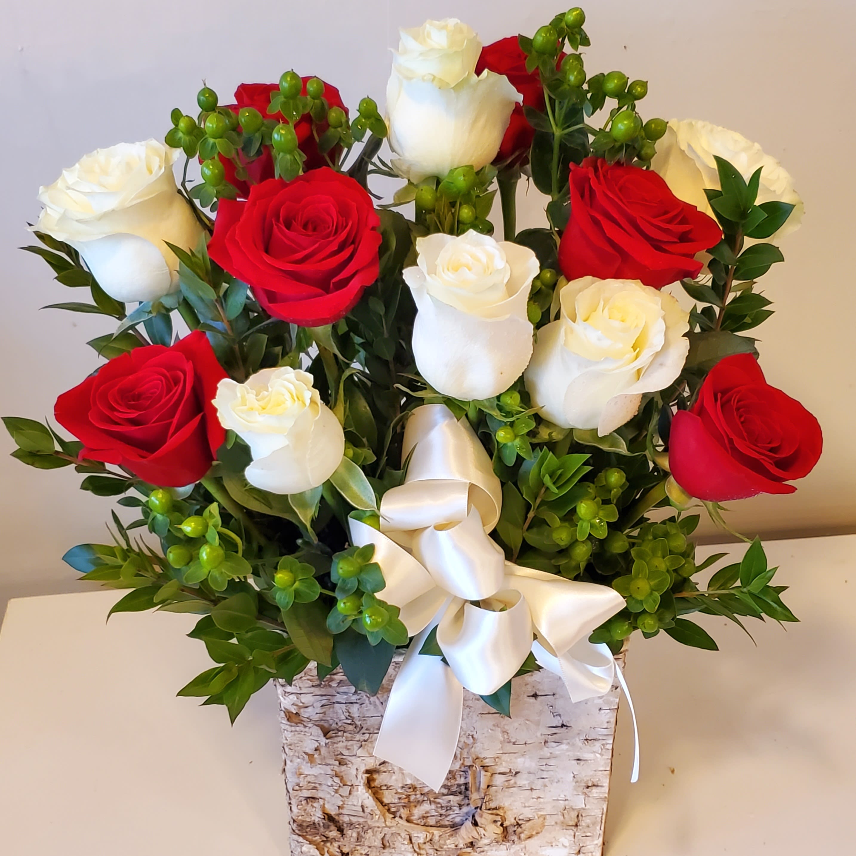 Winter Roses (Red + White) Flower Bouquet