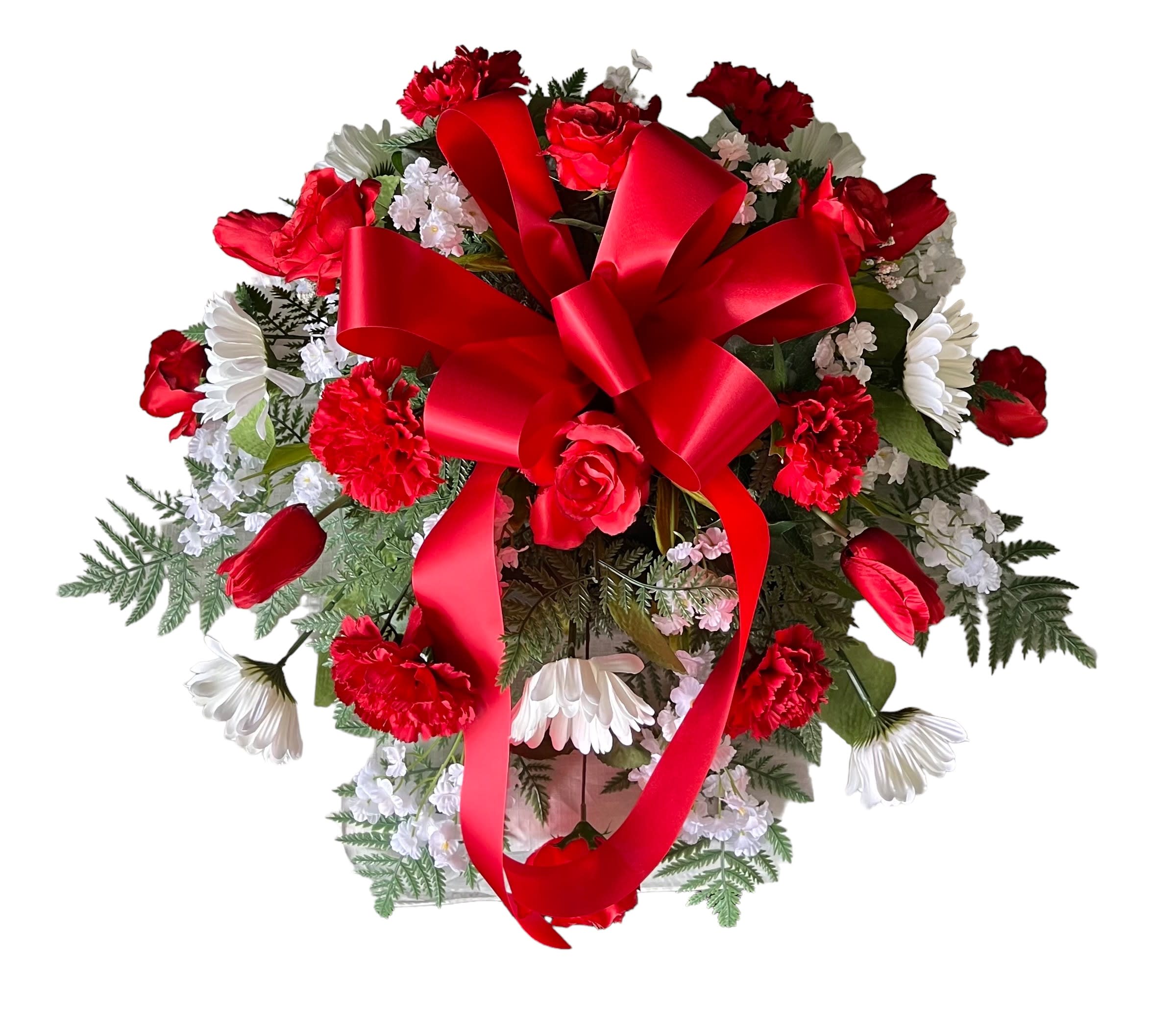 SILK - Red and White Casket Spray