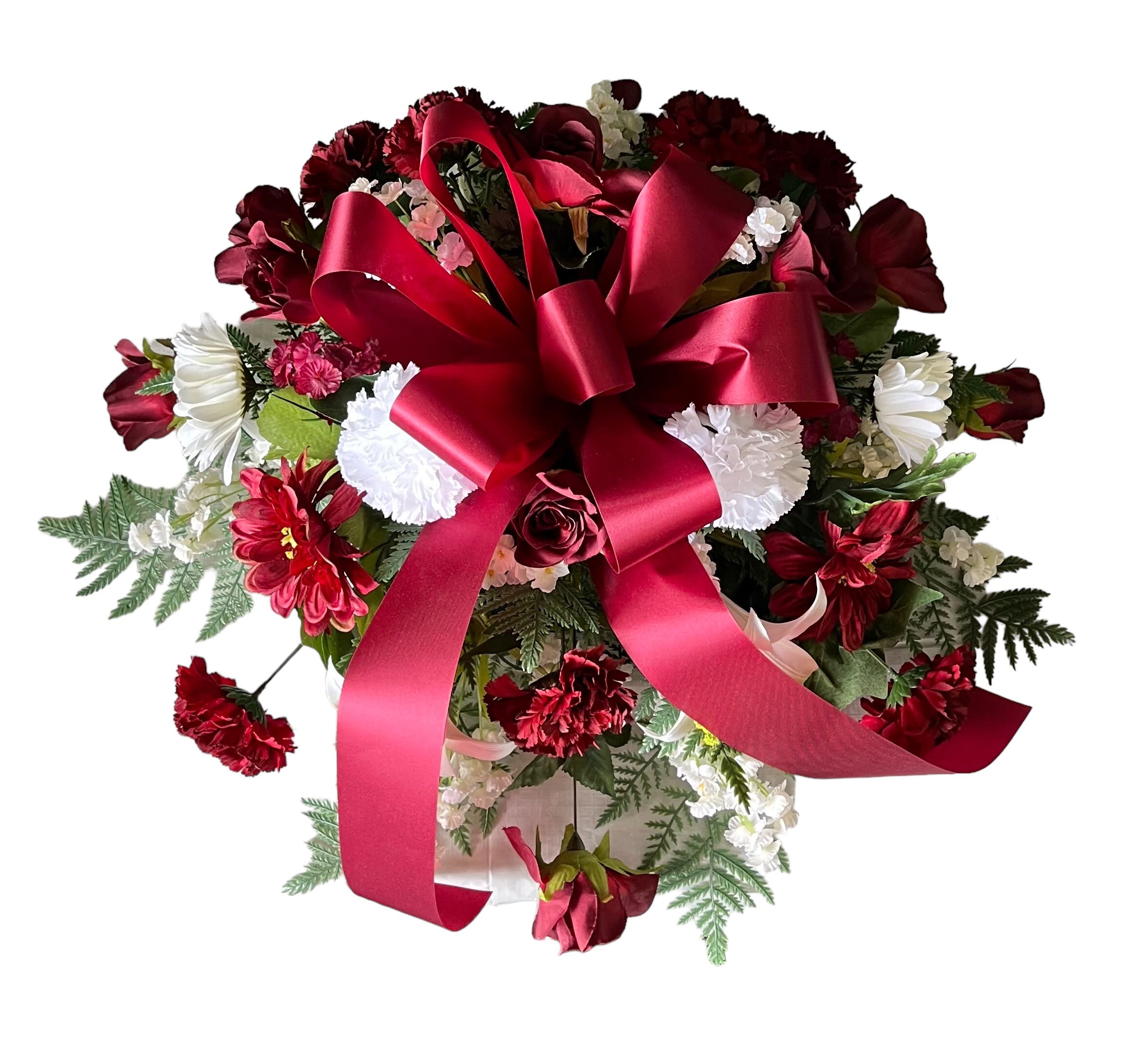 SILK - Maroon and White Casket Spray