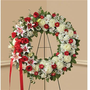Red Rose And Lily Standing Wreath