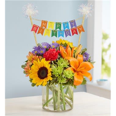 Floral Embrace™ With Happy Birthday Banner