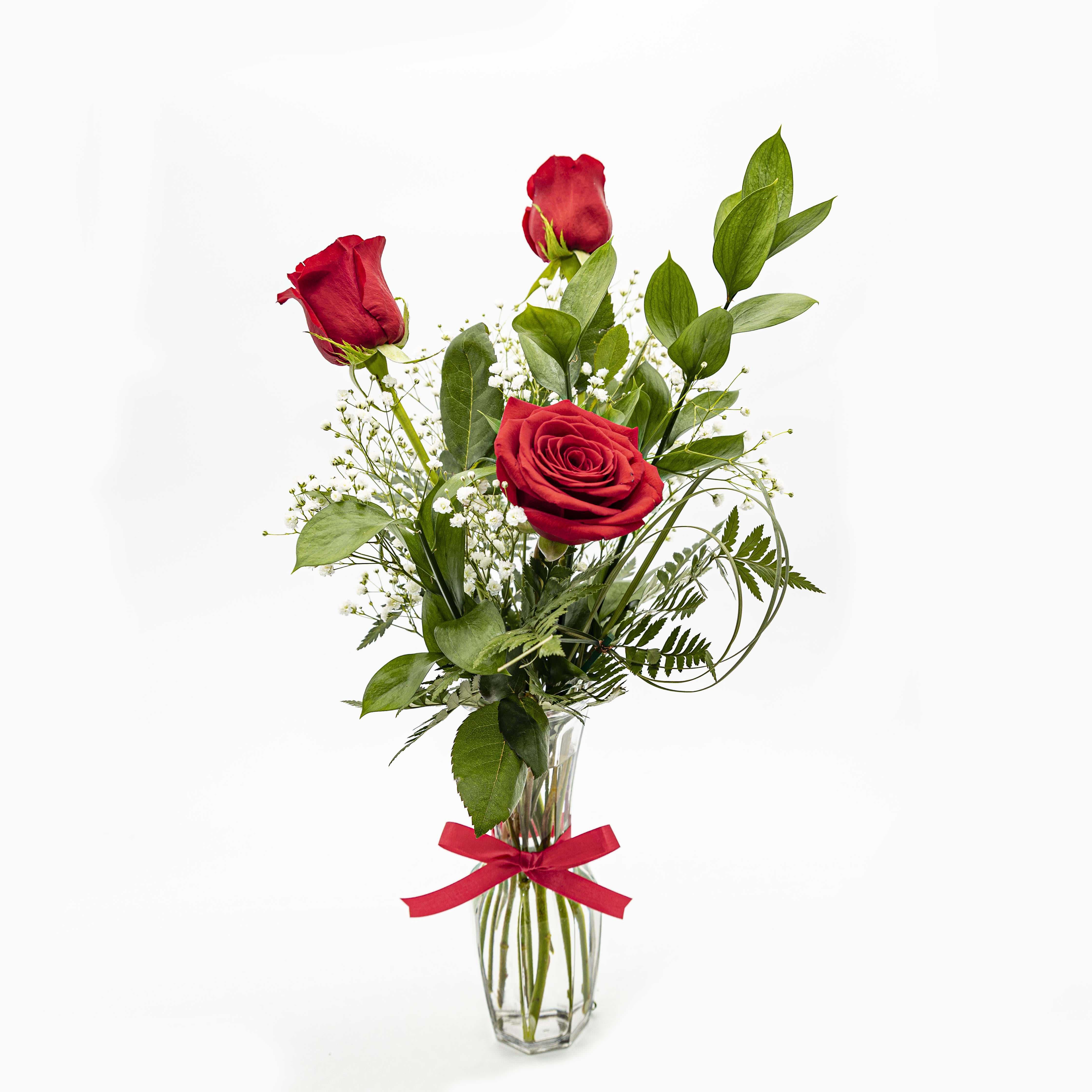 Red Rose Bud Vase Flower Bouquet