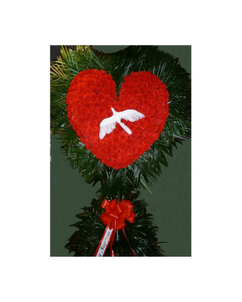 BLEEDING HEART OF CARNATIONS WITH SINGLE DOVE