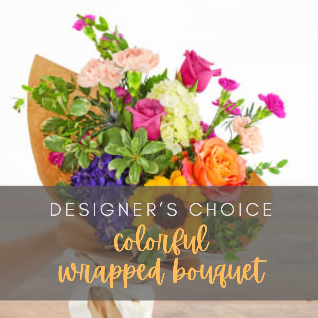 COLORFUL MIX WRAPPED BOUQUET - A FLORIST ORIGINAL Flower Bouquet