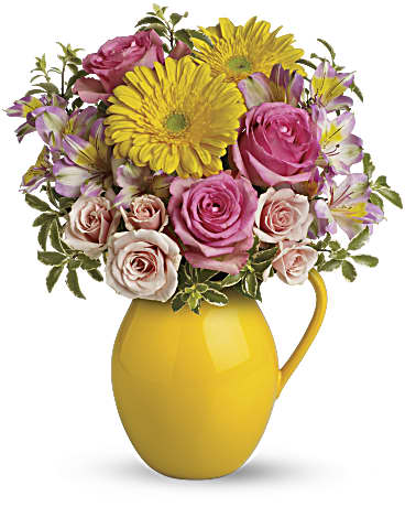 Teleflora's Sunny Day Pitcher of Charm Flower Bouquet