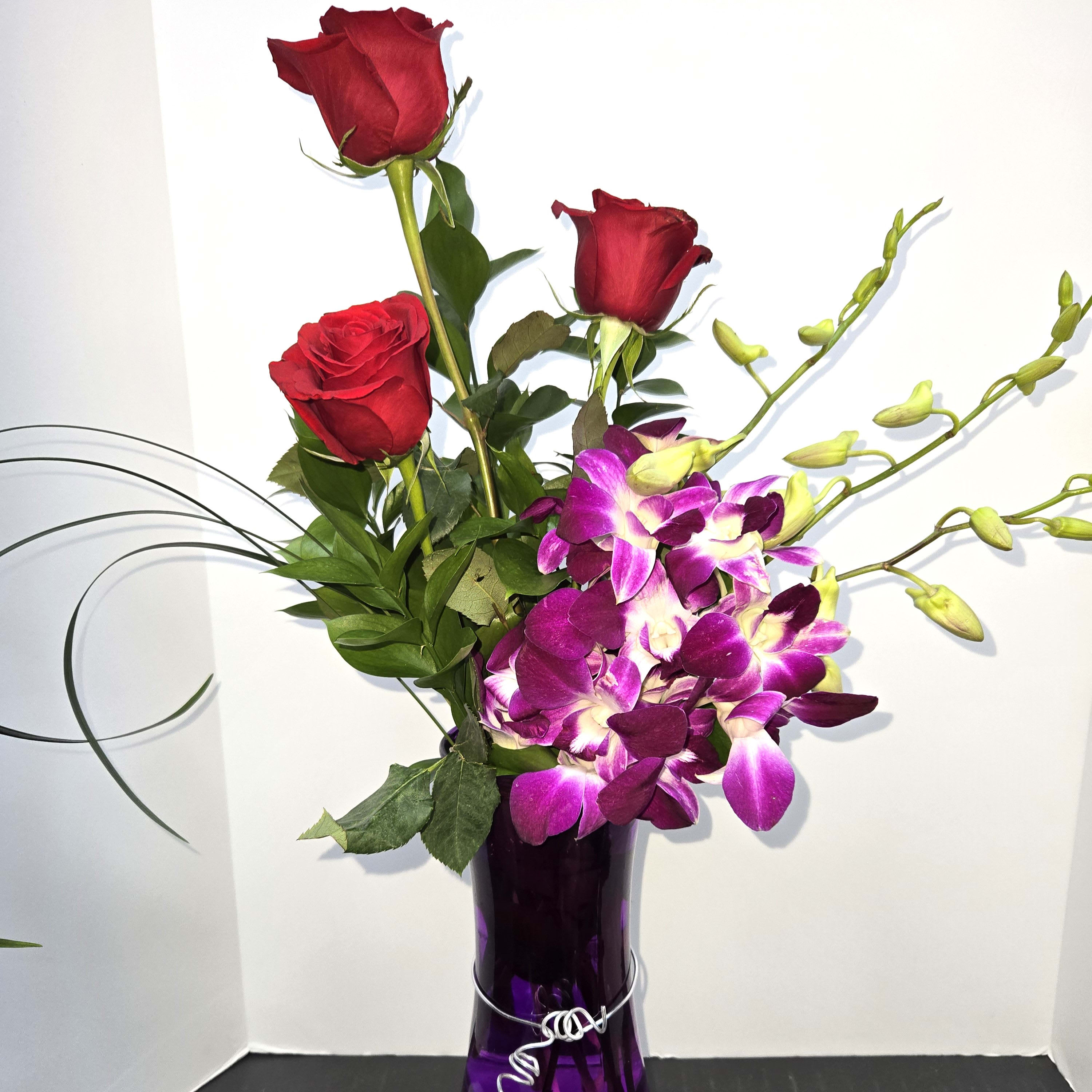 Orchid Rose Vase Deluxe Flower Bouquet