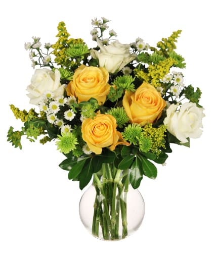 WHITE & YELLOW ROSES ARRANGEMENT Flower Bouquet