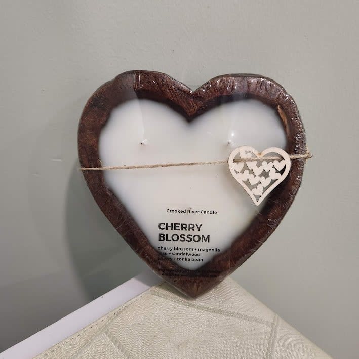 Heart Wood Bowl Candle Flower Bouquet