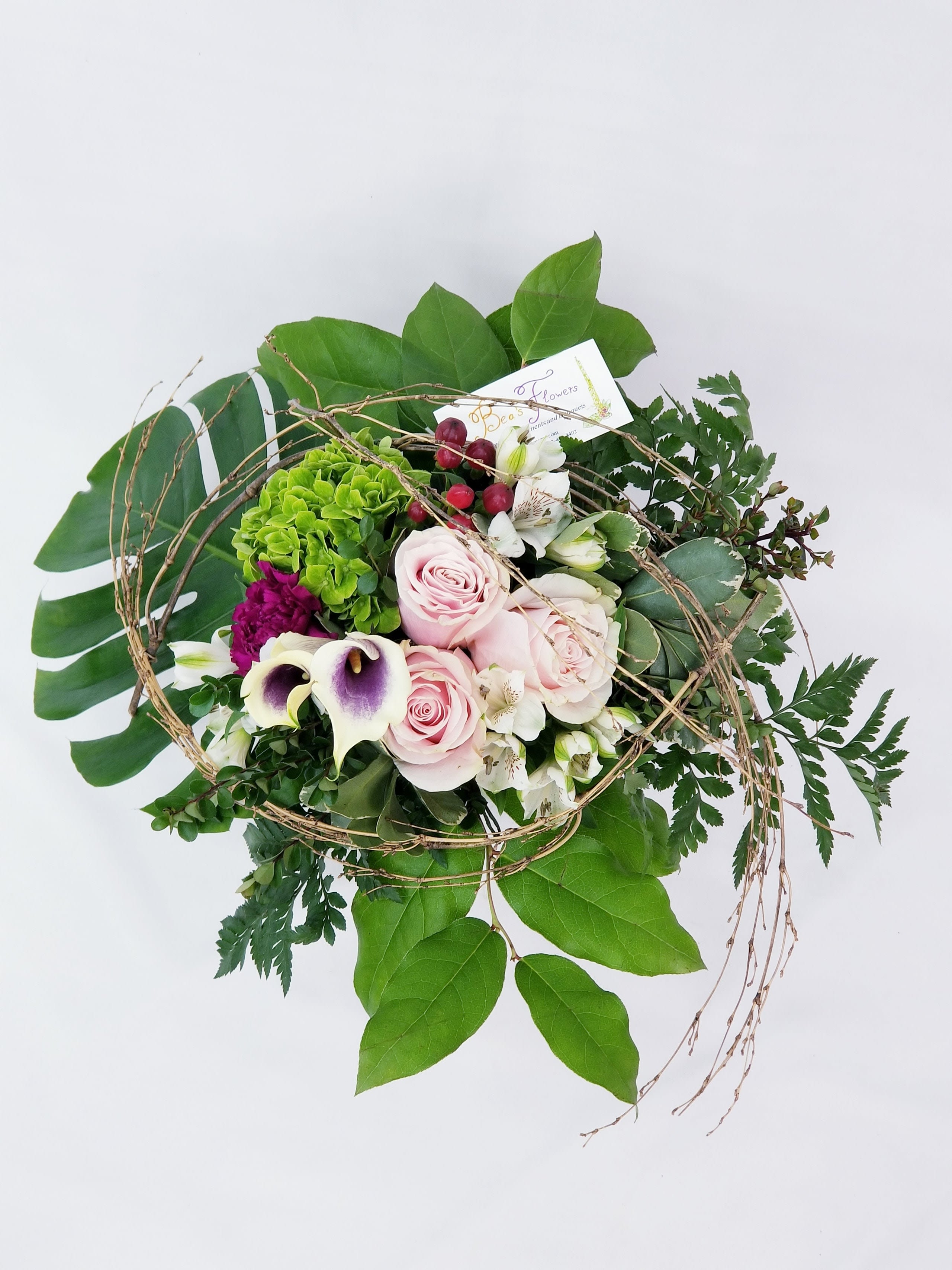 Bouquet in Different Shades of Pink and Tree Branches Flower Bouquet