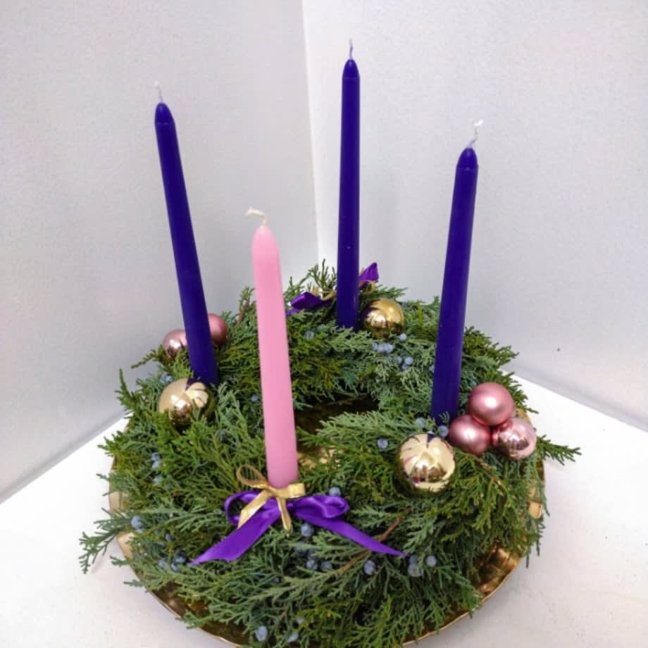 Catholic Advent Wreath with Purple and Pink Taper Candles