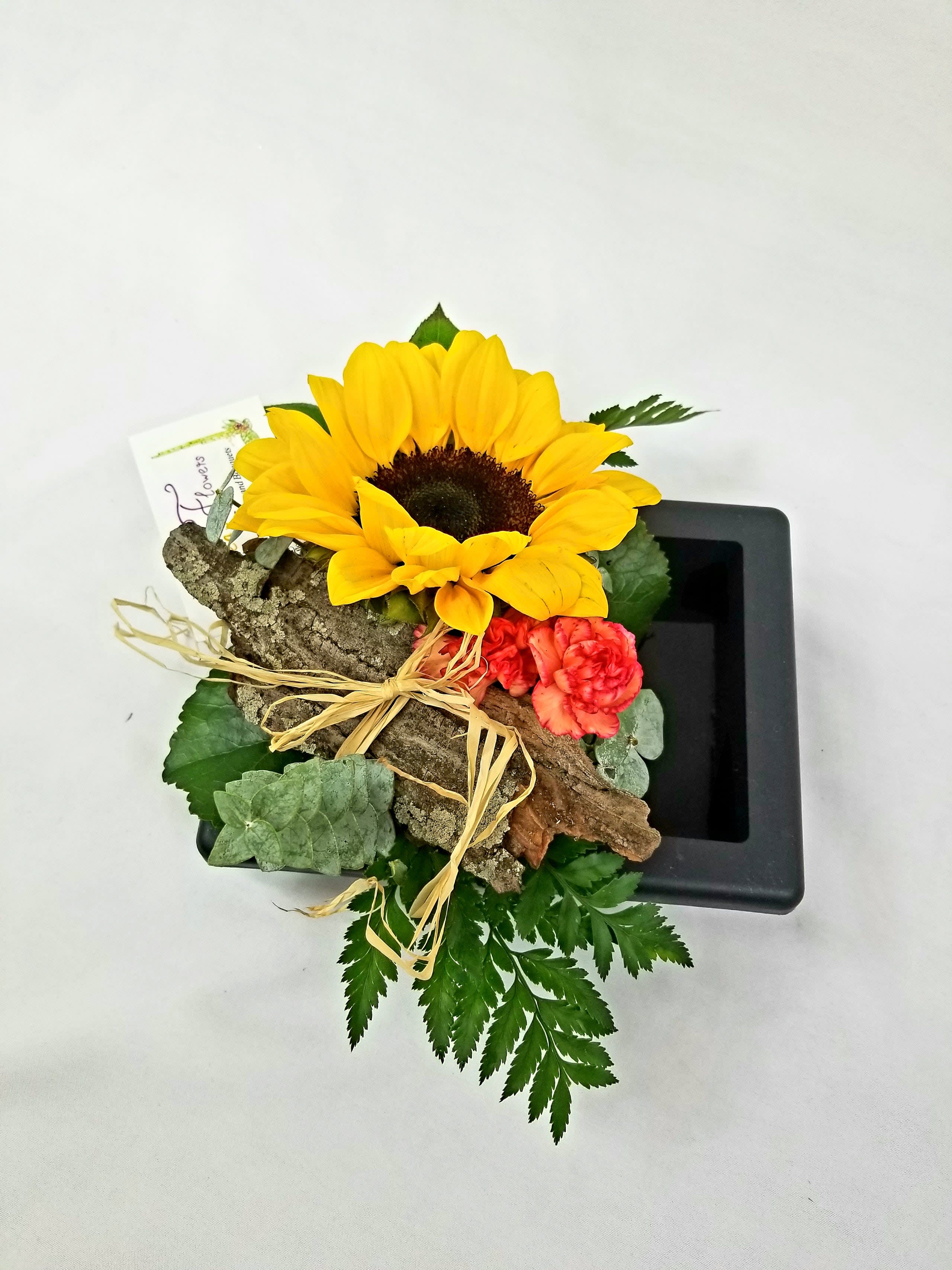 Sunflower Arrangement with Tree Bark