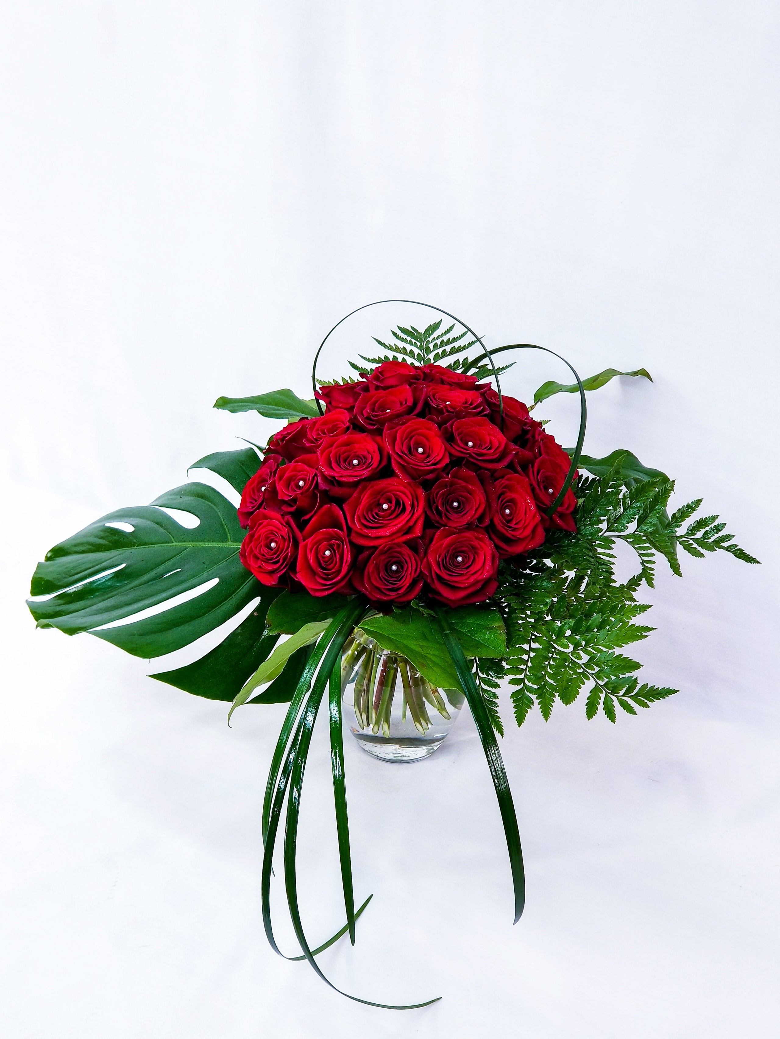 Large Modern Red Rose Bouquet with Pearls Flower Bouquet