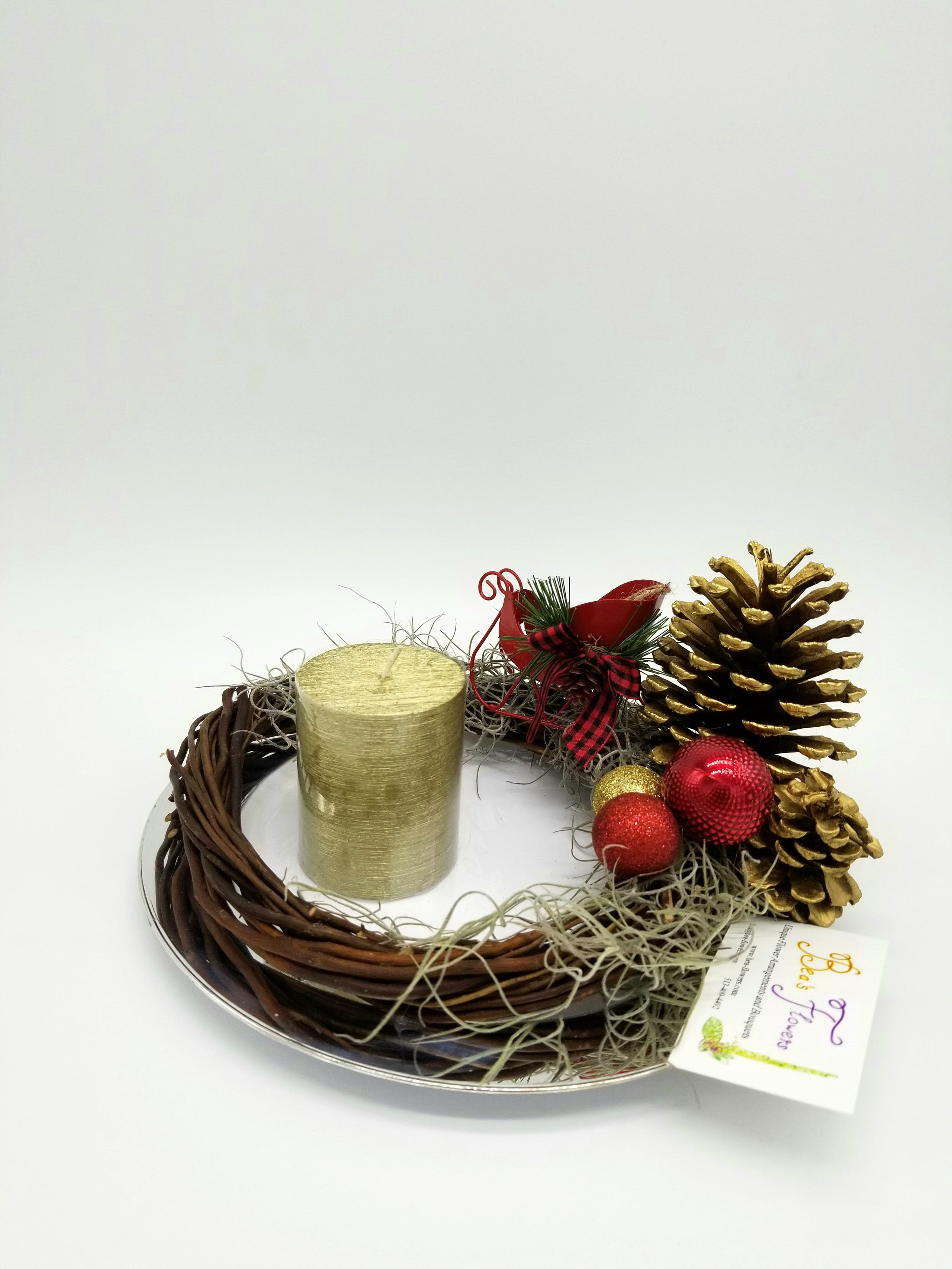 Advent/Christmas Decoration Pinecone and Candle Flower Bouquet
