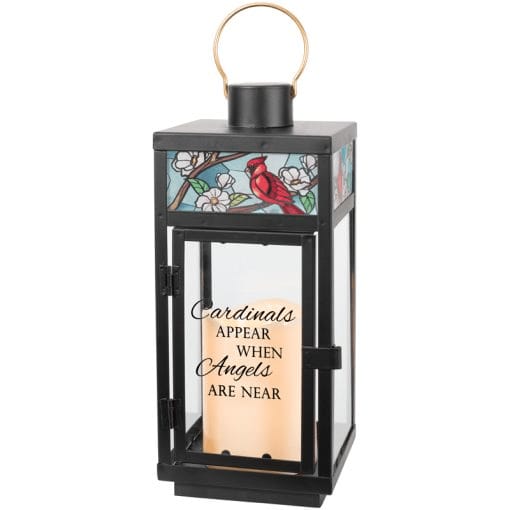 Cardinals Appear Stained Glass Lantern Flower Bouquet