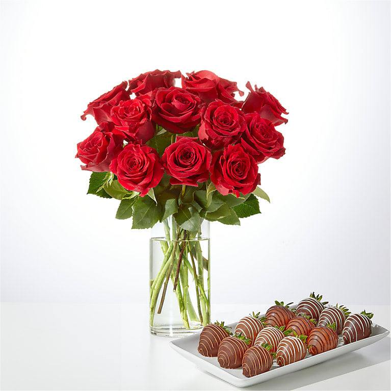 Red Rose Bouquet and Berry Bundle
