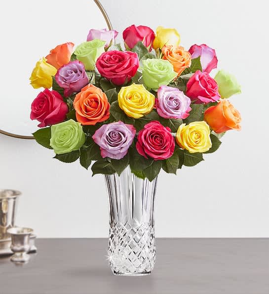 Two Dozen Assorted Roses with Luxury Posh™ Vase