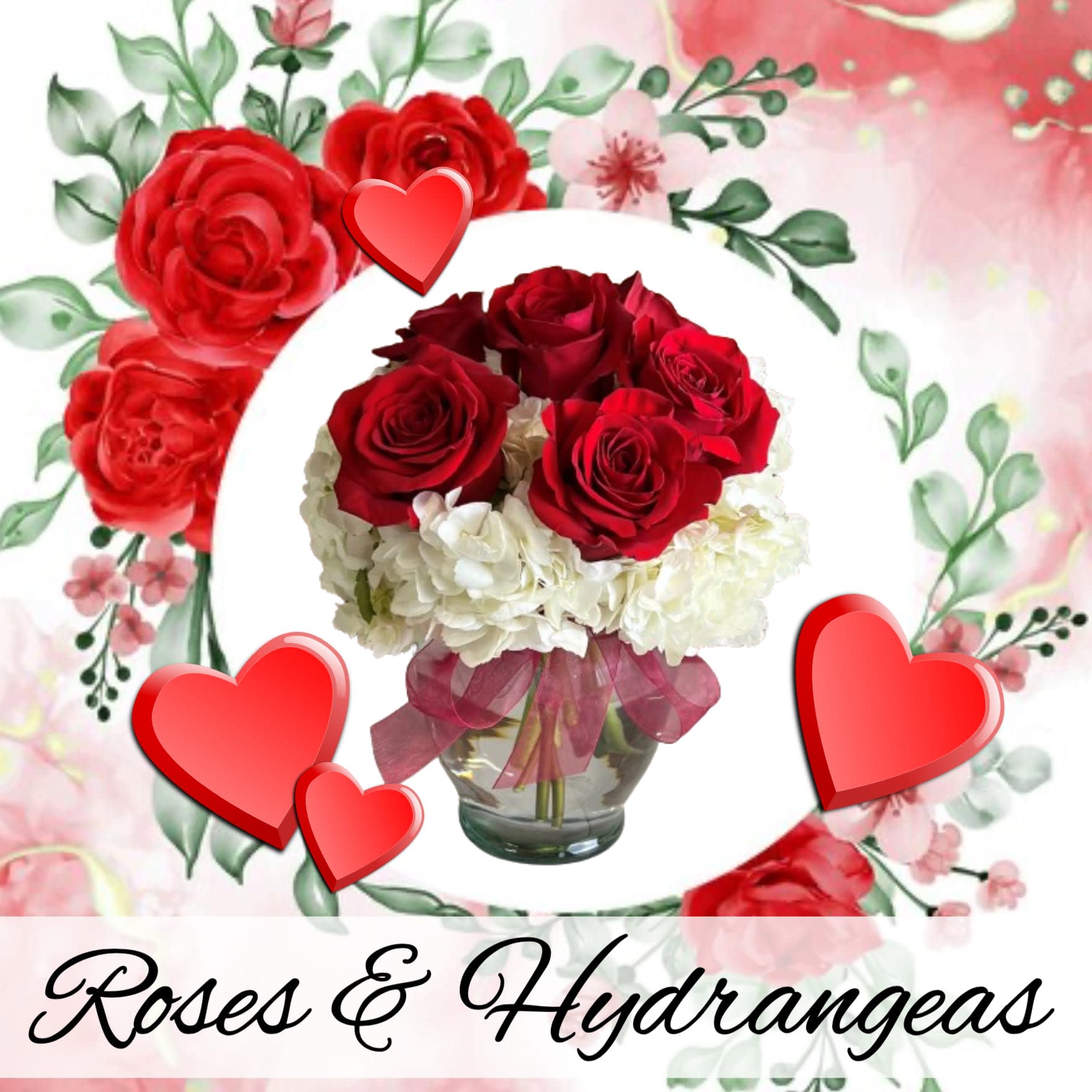 Valentine Roses and Hydrangeas