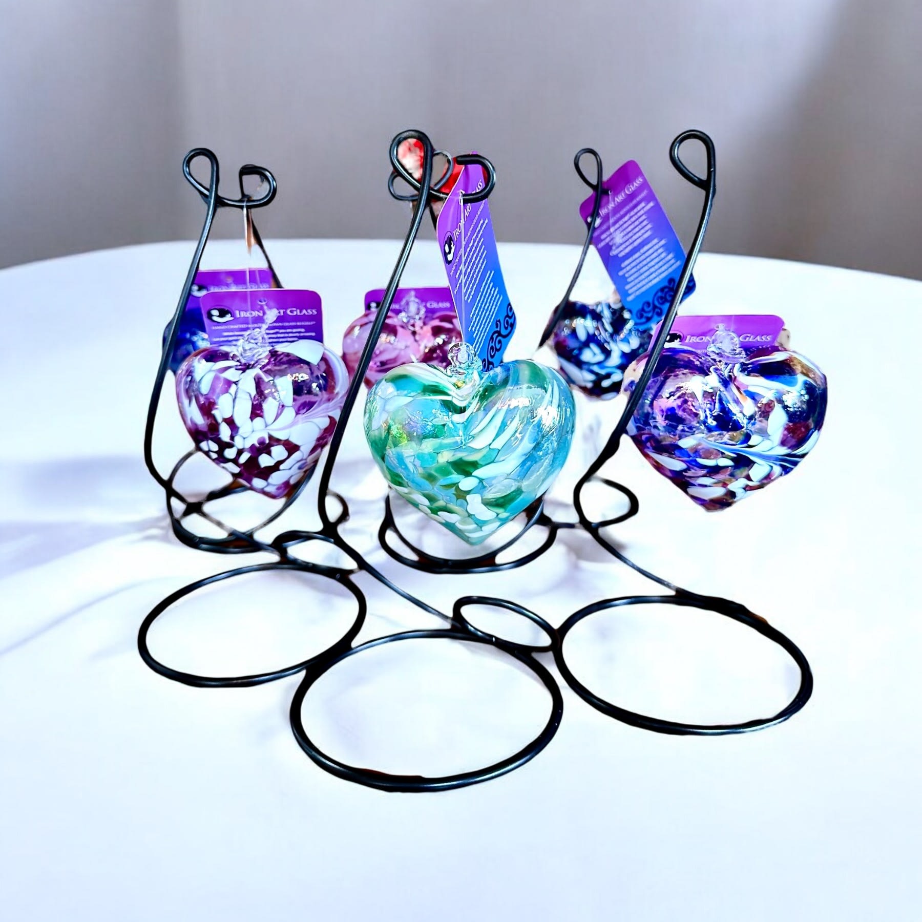 Plump Kugel Hand-Blown Medium Glass Heart 3" Ornament Flower Bouquet