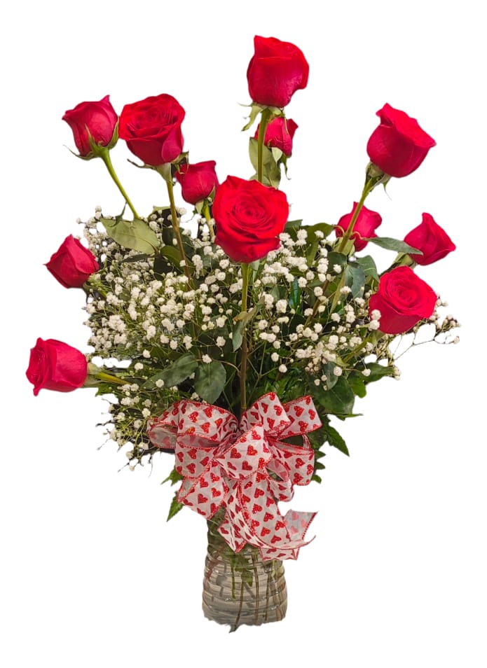 Dozen Rose Vase Flower Bouquet
