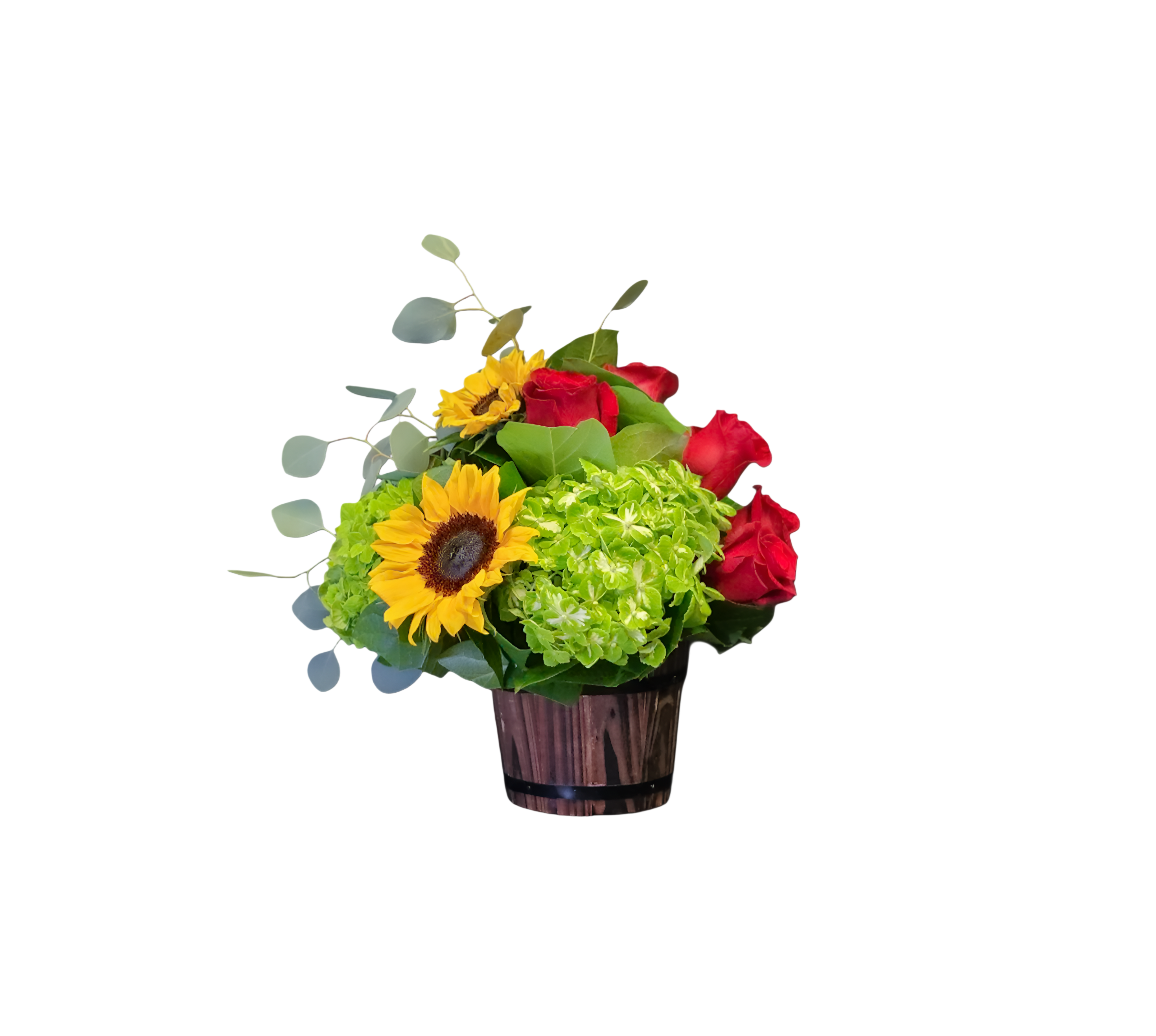 VD-1 Arreglo de rosas, hortensias y girasoles